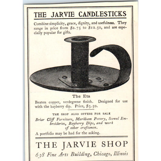 The Jarvie Shop Candlesticks The Eta Chicago IL c1905 Victorian Ad AE9-MA5