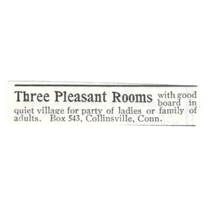Three Pleasant Rooms for Board Collinsville CT 1903 Magazine Ad AF7-SS3