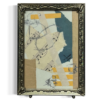 Original Framed Mixed Media Abstract Art Collage 5x7 "Navy Construct IV"