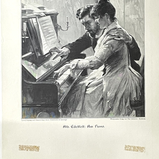 Alb. Edelfelt - Am Piano Vintage Art Print Engraving 11x16 V11