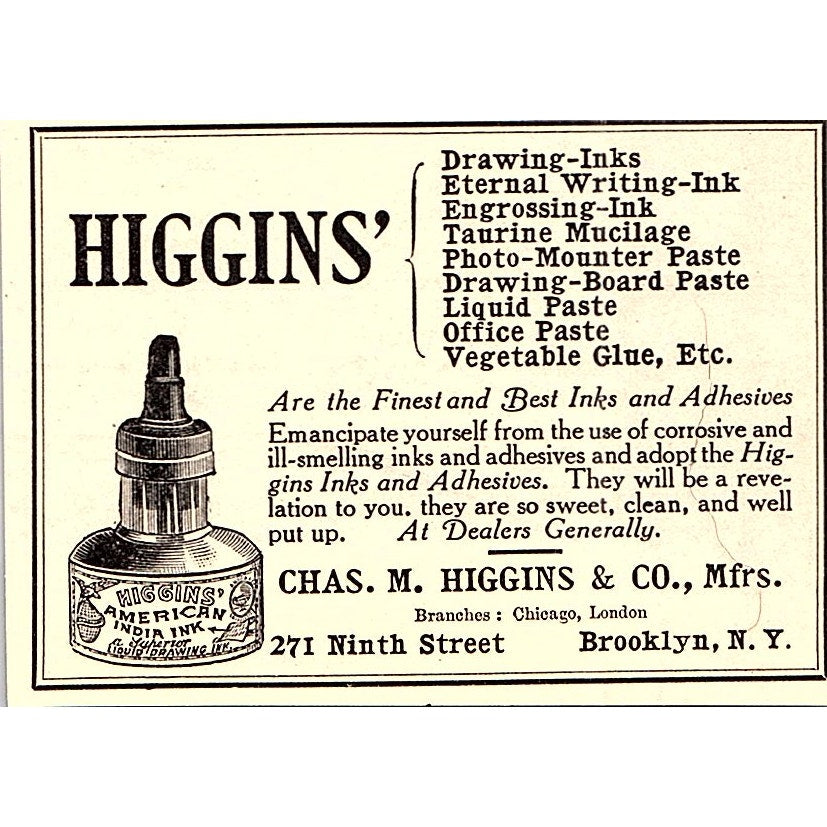 Chas M Higgins & Co American India Inc Brooklyn NY - 1908 Ad AF4-3