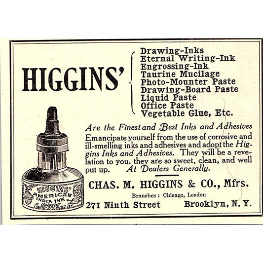 Chas M Higgins & Co American India Inc Brooklyn NY - 1908 Ad AF4-3