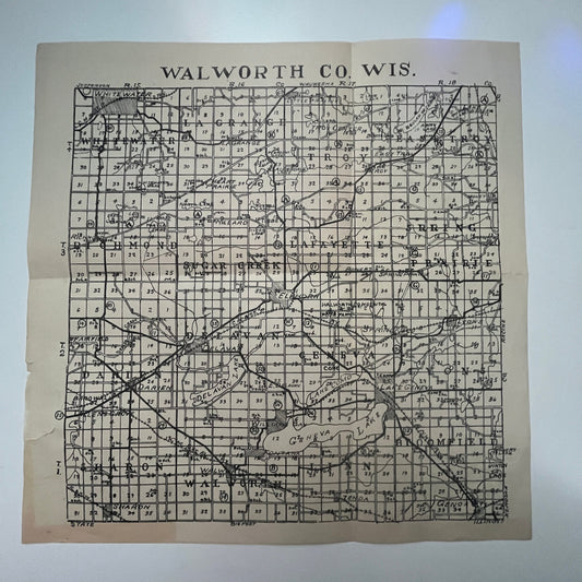 1920s Walworth County Wisconsin Full County Fold Out Plat Map 13.25" K28
