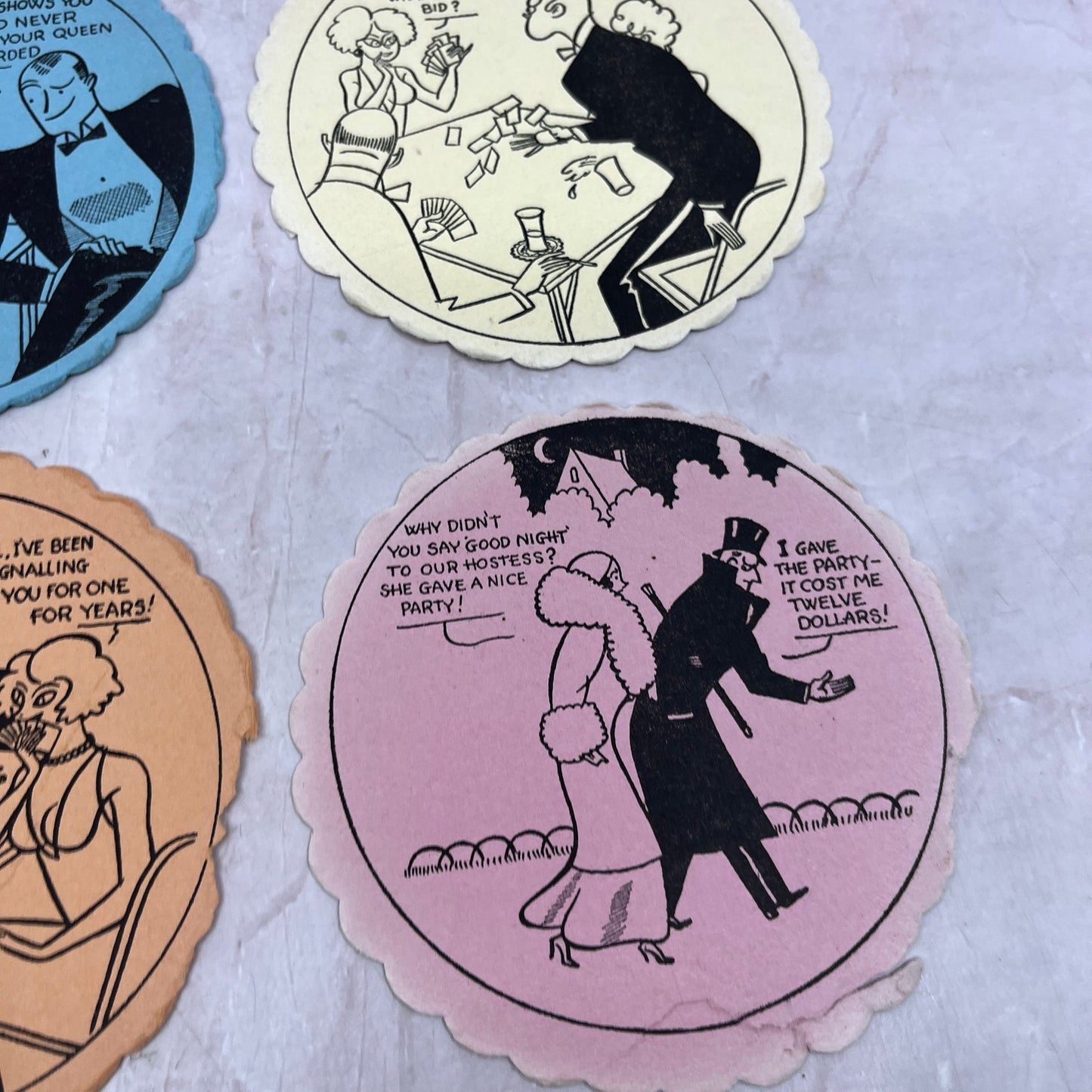 Vintage Bridge Coaster Illustrated Humor Cartoon Set of 4 TH9-BC-7