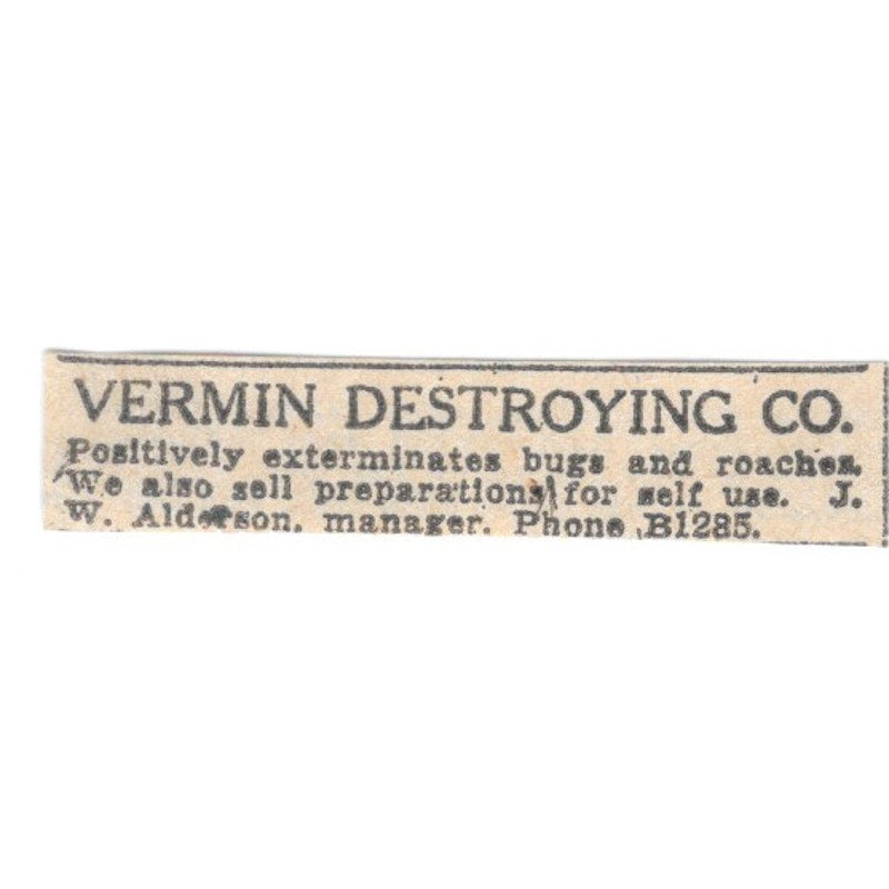 Vermin Destroying Co J.W. Alterson Winnipeg 1920 Ad AG2-S5