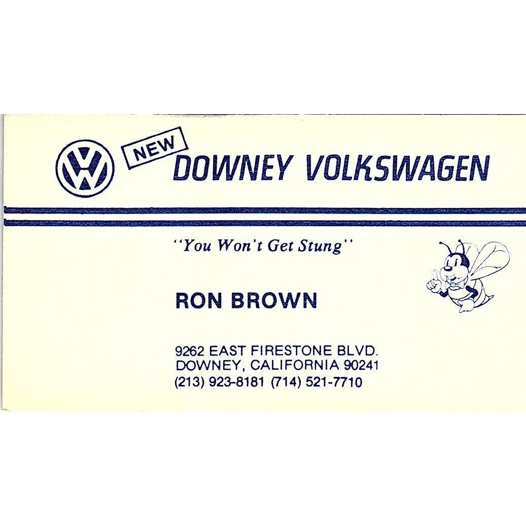 Ron Brown Downey Volkswagen Downey CA Vintage Business Card SD9-B10