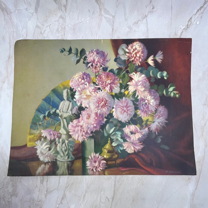 Muriel Gernand Pink Mums Still Life Art Print Lithograph 12x16 FL6-3