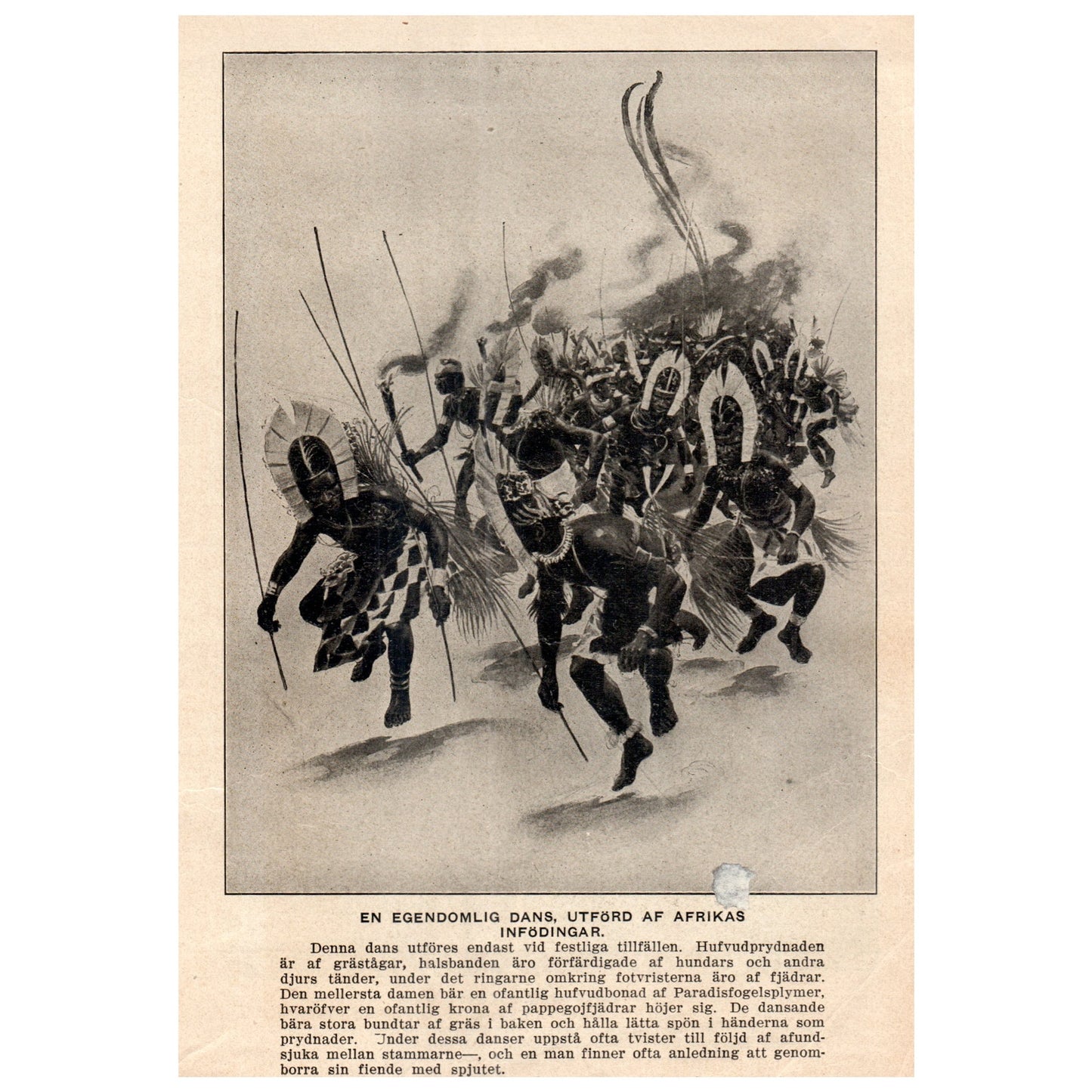 African Natives Performing a Dance 1909 Swedish Engraving Print AF5-17