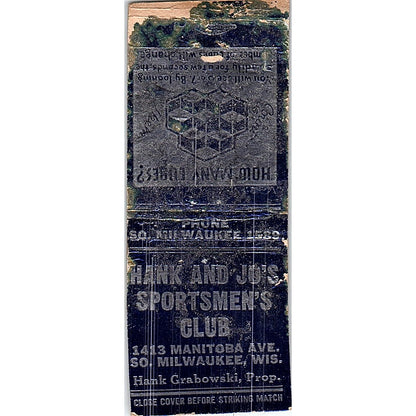 Hank & Jo's Sportsmen's Club Hank Grabowski Milwaukee Vtg Matchbook Cover SC7-Y8