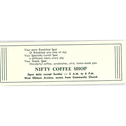 The Pizza House, Nifty Coffee Shop 1957 Estes Park CO Ad AG4-M1