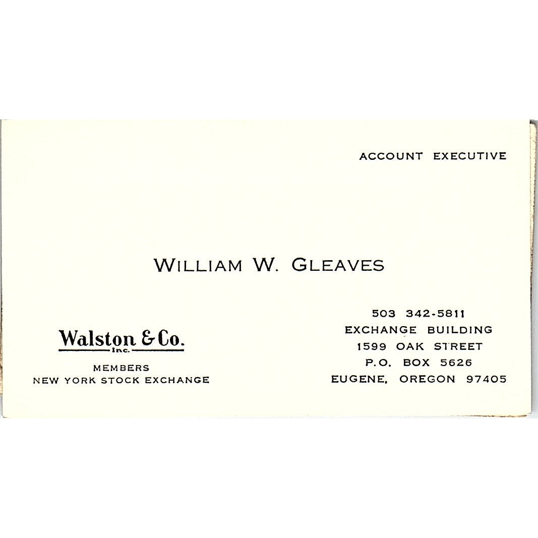 Walston & Co. William W. Gleaves Account Executive Eugene Business Card SF3-B4