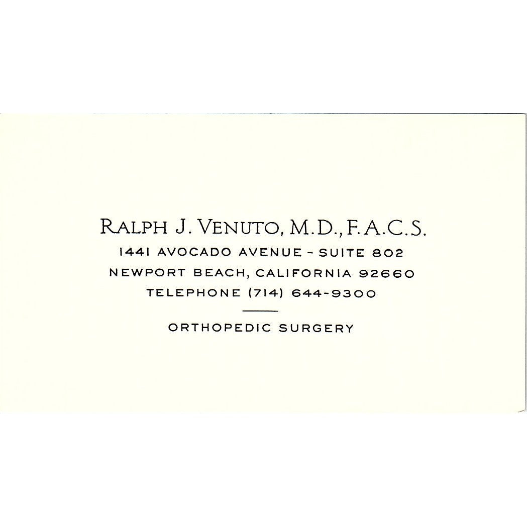 Orthopedic Surgery, Ralph Venuto, Newport Beach CA Vintage Business Card SF3-B7