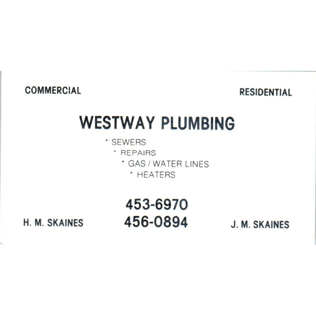 Westway Plumbing H.M. Skaines J.M. Skaines Vintage Business Card SD4-B1