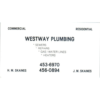 Westway Plumbing H.M. Skaines J.M. Skaines Vintage Business Card SD4-B1