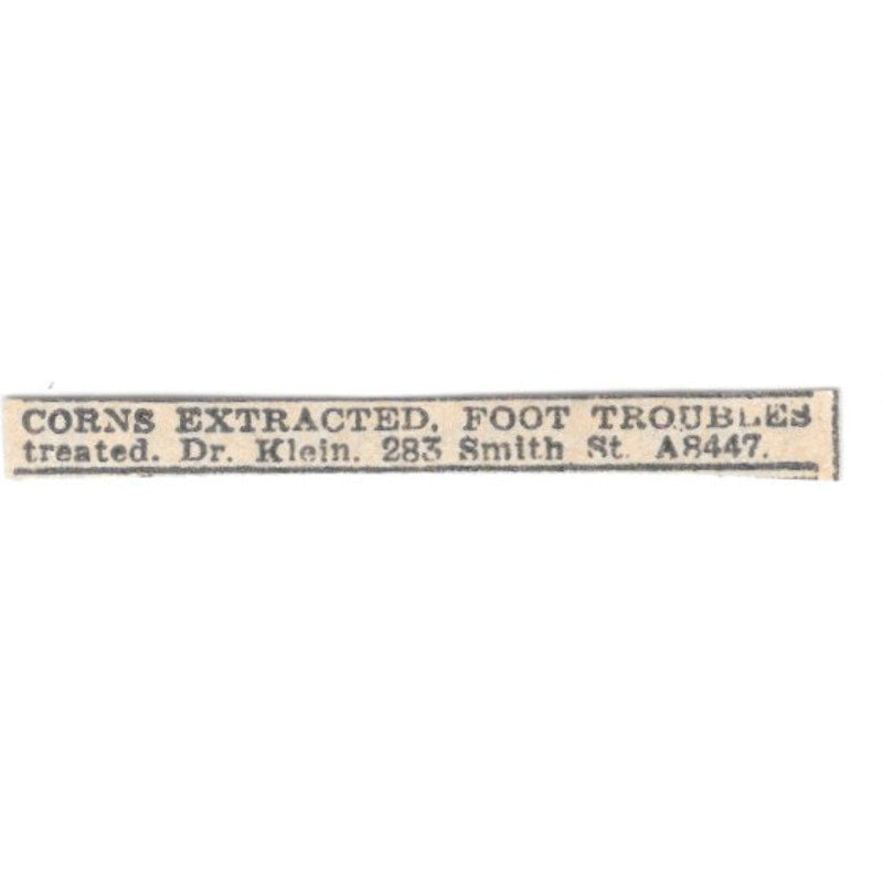 Dr. Klein Corns Extracted 283 Smith St Winnipeg 1920 Ad AG2-S11