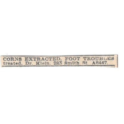 Dr. Klein Corns Extracted 283 Smith St Winnipeg 1920 Ad AG2-S11