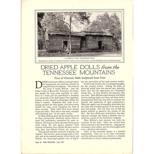 Dried Apple Dolls from the Tennessee Mountains 2 Page Article 1927 AG3-5