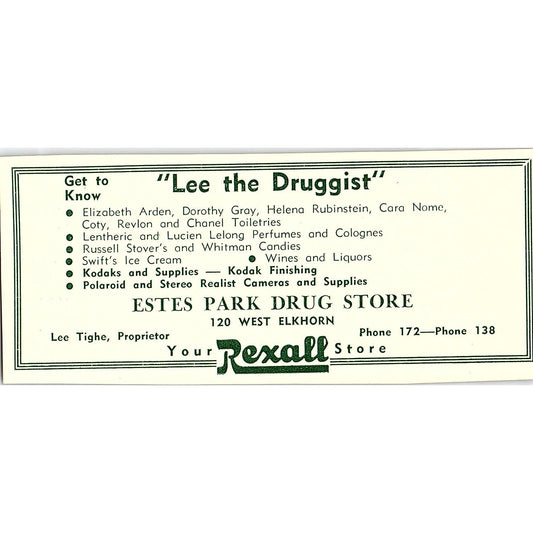 Lee Tighe Drug Store, Laundry Delmar & Jo Schroeder 1957 Estes Park CO Ad AG4-M1