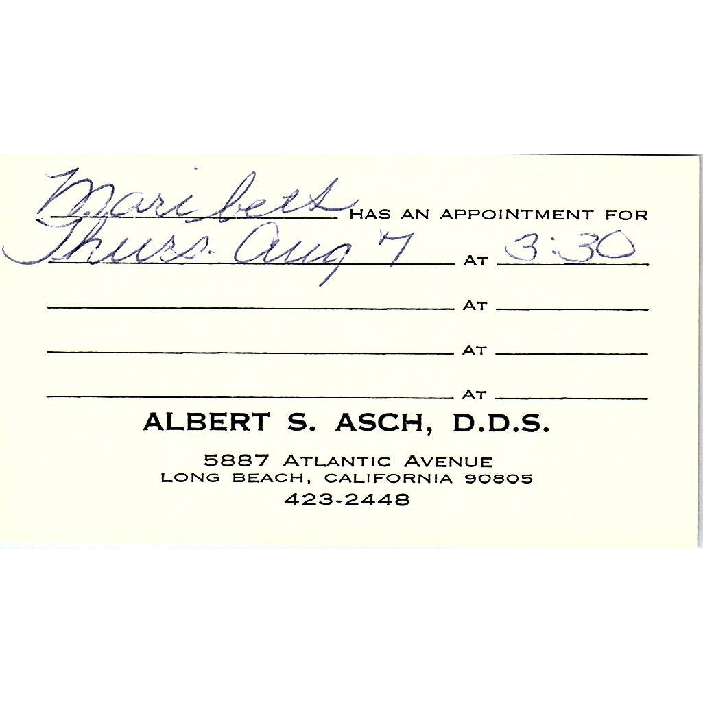 Albert S. Asch Long Beach California Vintage Business Card SB4-B2