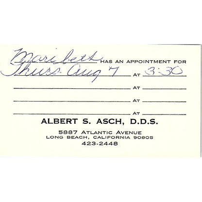 Albert S. Asch Long Beach California Vintage Business Card SB4-B2