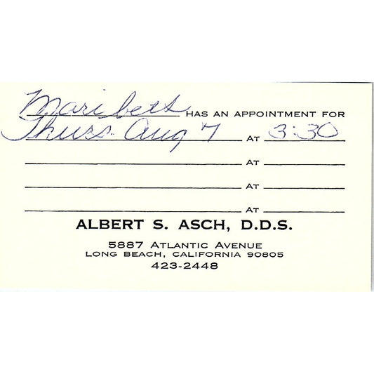 Albert S. Asch Long Beach California Vintage Business Card SB4-B2
