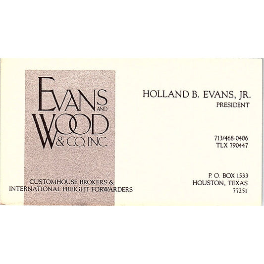 Holland B Evans and Wood Co Inc Houston TX Vintage Business Card SE3-B15