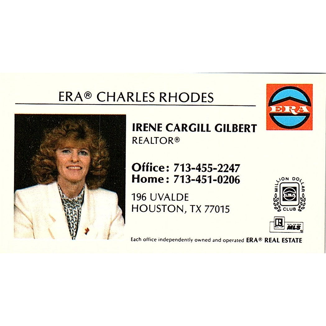 Irene Cargill Gilbert Realtor ERA Charles Rhodes Houston Business Card SC9-B5