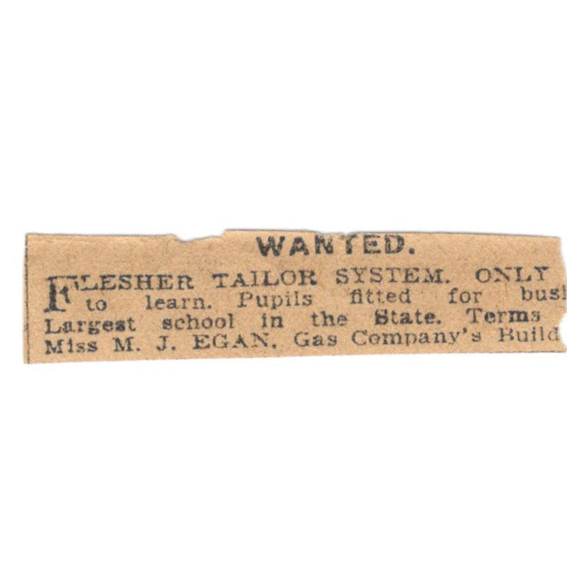 Miss M.J. Egan Flesher Tailor System Hartford 1901 Newspaper Ad AD8-HS8