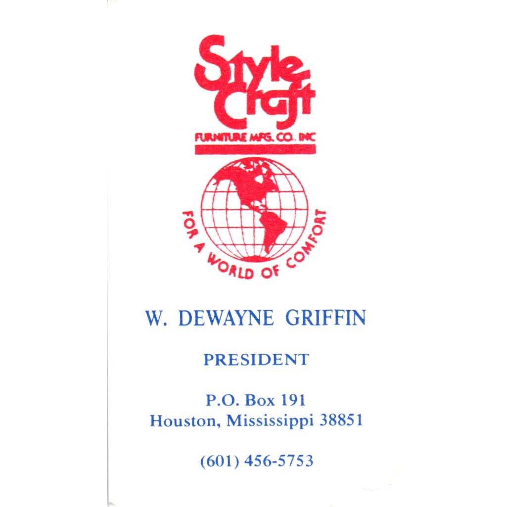 Stylecraft Furniture W. Dewayne Griffin Houston Vintage Business Card SD8-B18
