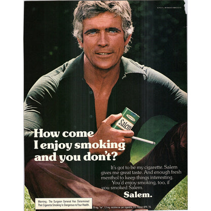 Salem Cigarettes Attractive Man Who Looks Kind of Like Paul Newman 1977 Ad AF3-5