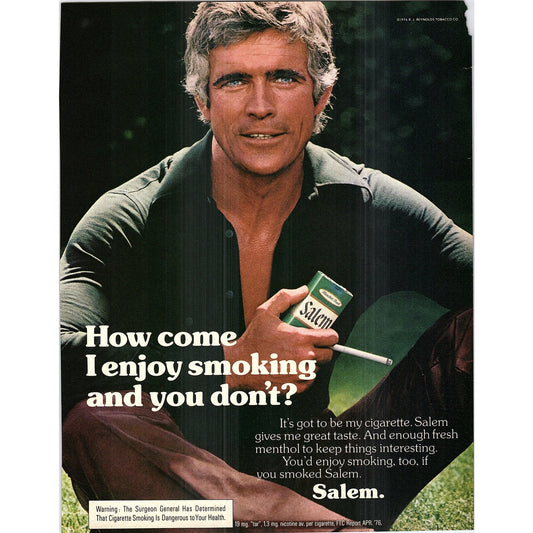 Salem Cigarettes Attractive Man Who Looks Kind of Like Paul Newman 1977 Ad AF3-5
