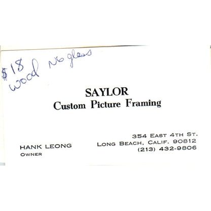 Saylor Custom Picture Framing Hank Leong Long Beach Vintage Business Card SD4-B2