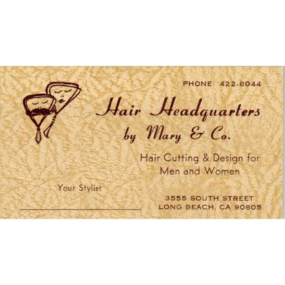 Hair Headquarters by Mary & Co Barber Long Beach Vintage Business Card SD8-B11