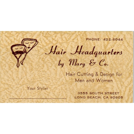 Hair Headquarters by Mary & Co Barber Long Beach Vintage Business Card SD8-B11