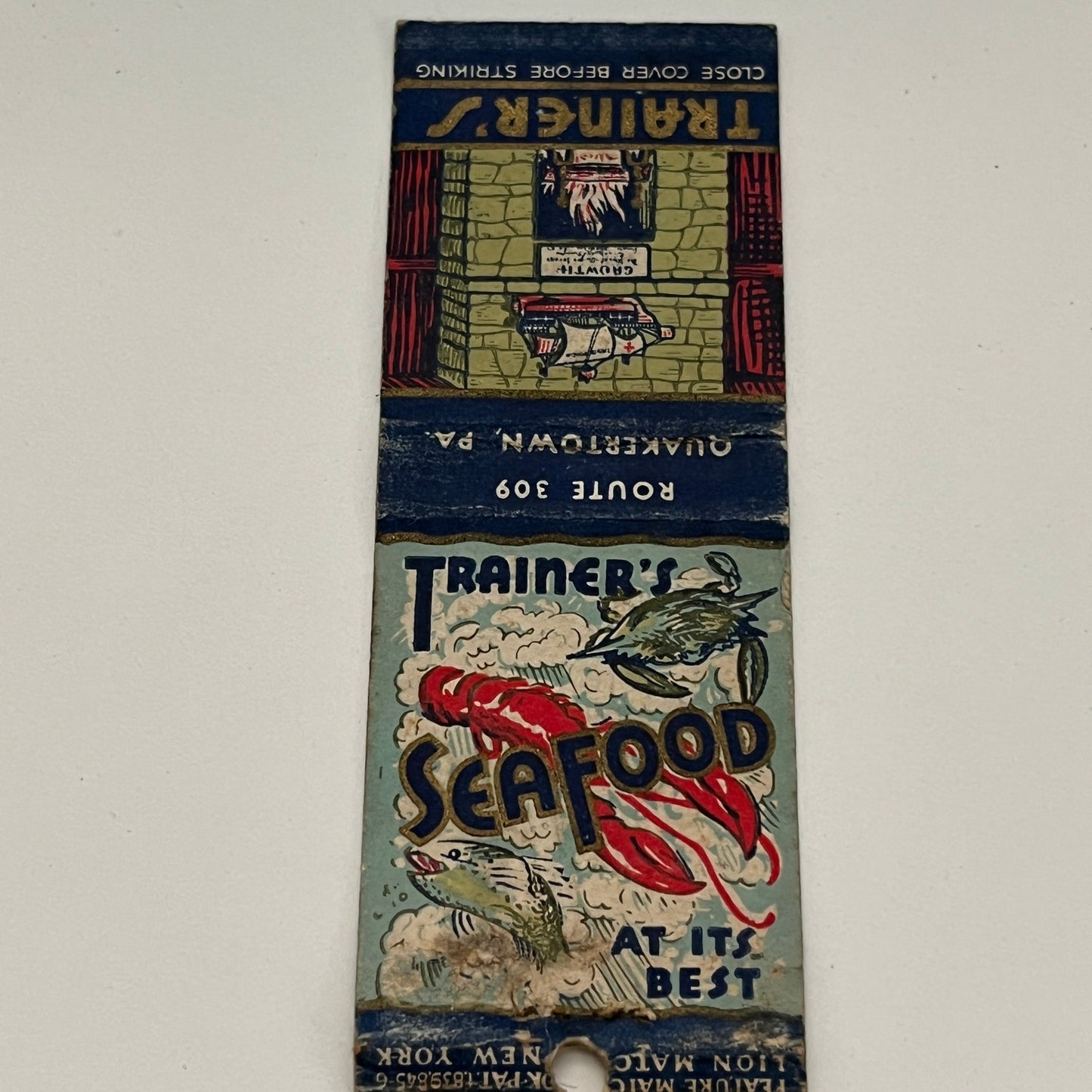 Trainer's Seafood Quakertown PA Vintage Matchbook MB59-1