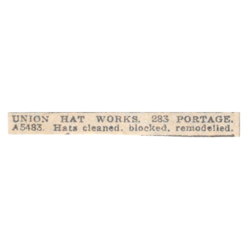 Union Hat Works 283 Portage 1920 Ad AG2-S12