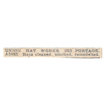 Union Hat Works 283 Portage 1920 Ad AG2-S12