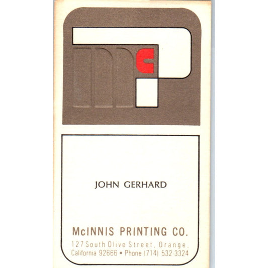 John Gerhard McInnis Printing Co Orange CA Vintage Business Card SD4-B3