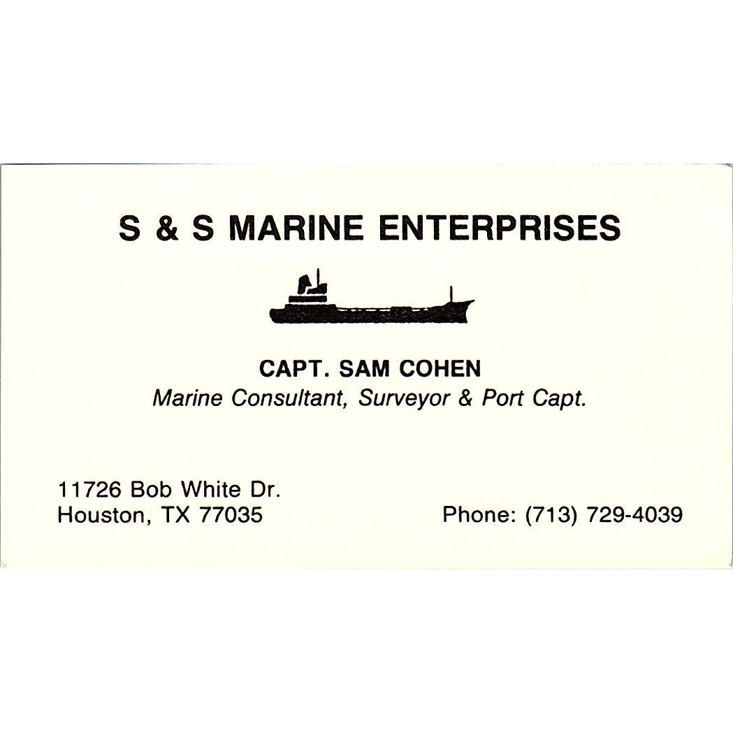 S & S Marine Enterprises Capt. Sam Cohen Houston TX Business Card SSB4-B13
