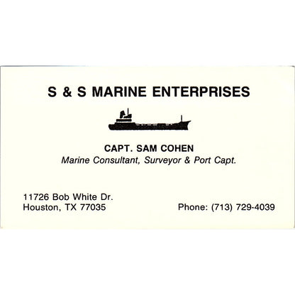 S & S Marine Enterprises Capt. Sam Cohen Houston TX Business Card SSB4-B13