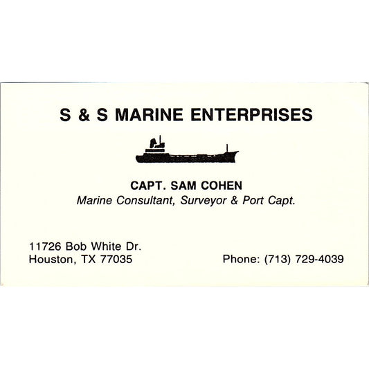 S & S Marine Enterprises Capt. Sam Cohen Houston TX Business Card SSB4-B13