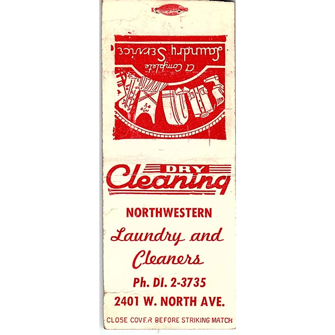 Northwestern Laundry & Cleaners Chicago Vintage Matchbook Cover SE5-Y2