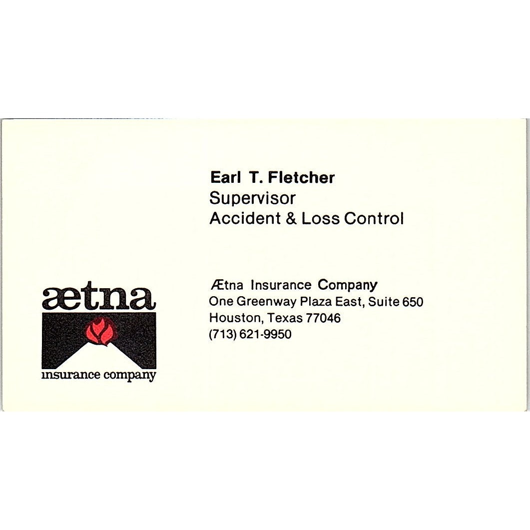 Earl T Fletcher Houston TX Aetna Ins Co Vintage Business Card SE3-B15