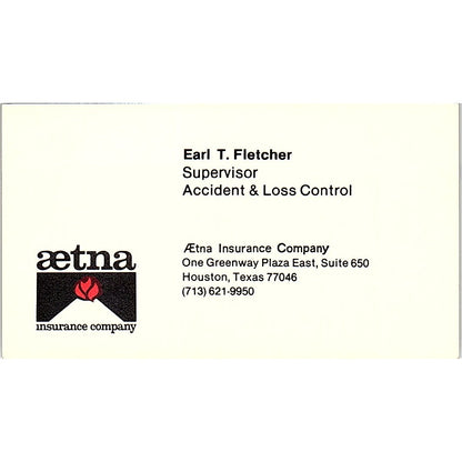 Earl T Fletcher Houston TX Aetna Ins Co Vintage Business Card SE3-B15