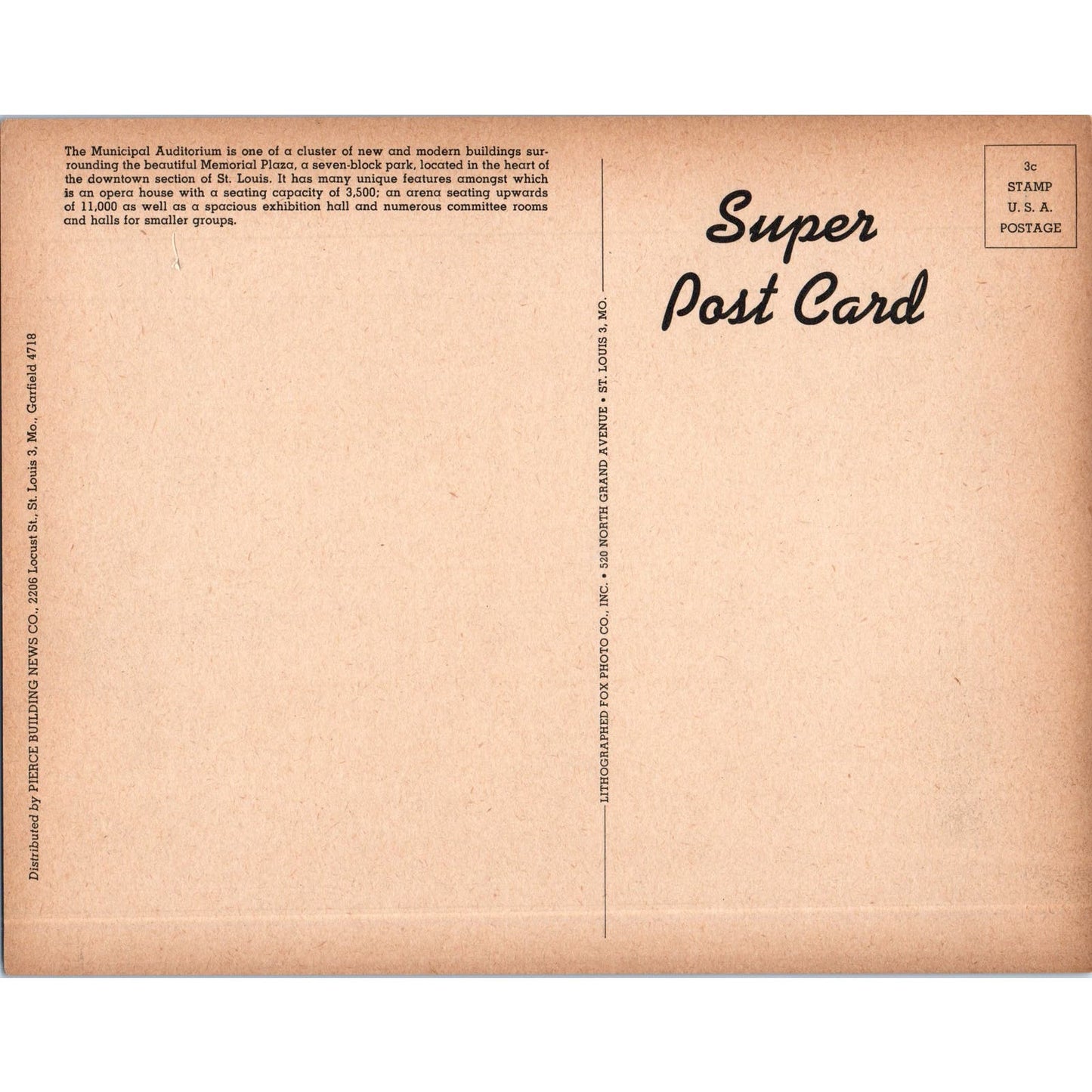 The Municipal Auditorium - St. Louis MO - Vintage Super Giant Postcard AD7