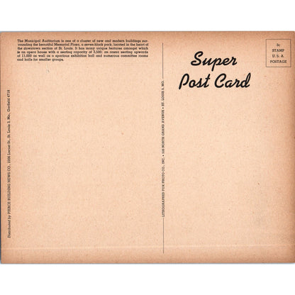 The Municipal Auditorium - St. Louis MO - Vintage Super Giant Postcard AD7