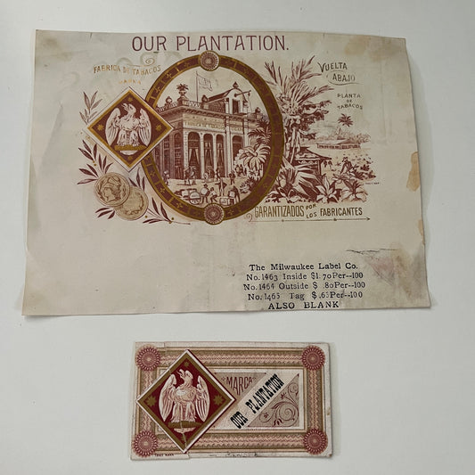 Our Plantation Marca Garantizados Por Los Fabricantes Vintage Cigar Label J17