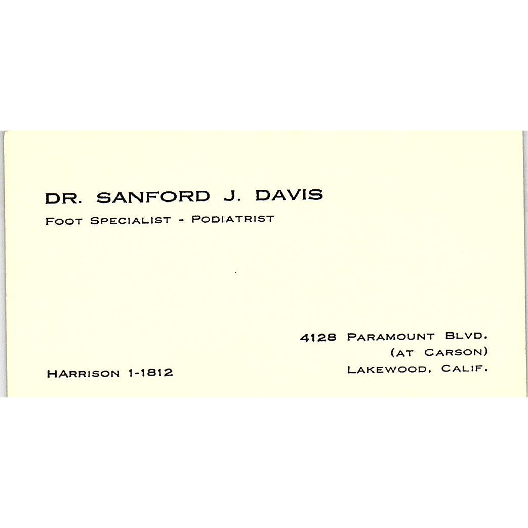 Foot Specialist and Podiatrist, Sanford Davis, Lakewood, CA Business Card Sf3-B9