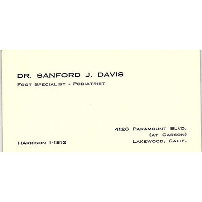 Foot Specialist and Podiatrist, Sanford Davis, Lakewood, CA Business Card Sf3-B9