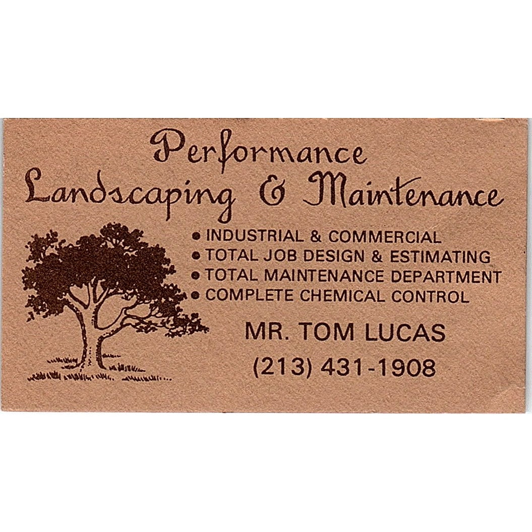 Performance Landscaping & Maintenance Tom Lucas Los Angeles CA Card SSB4-B13